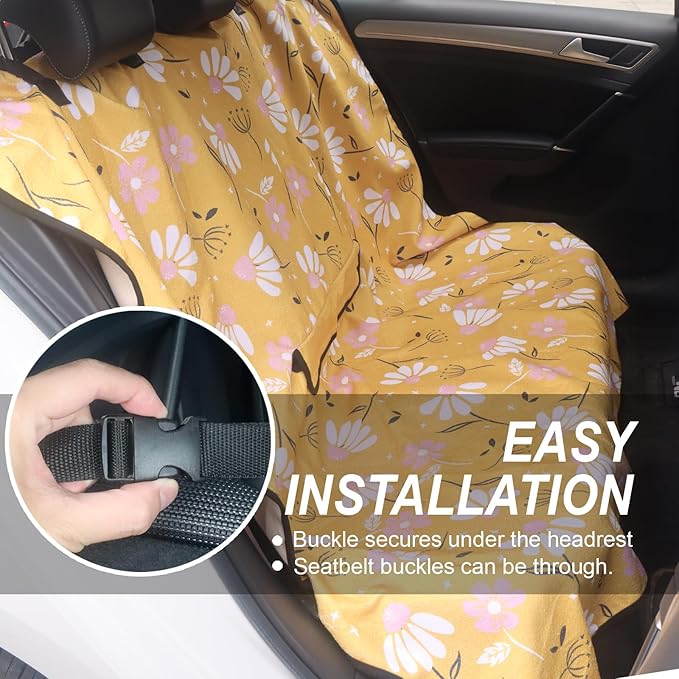 nbnhxnff Sweat Towel Car Seat Cover Protector Rear Seats for Gym Workout,Running,Swimming,Beach and Hiking,Waterproof Universal Seat Cover for Car,Trucks,Van&SUV(Yellow Chamomile, 1pcs Rear Seat)