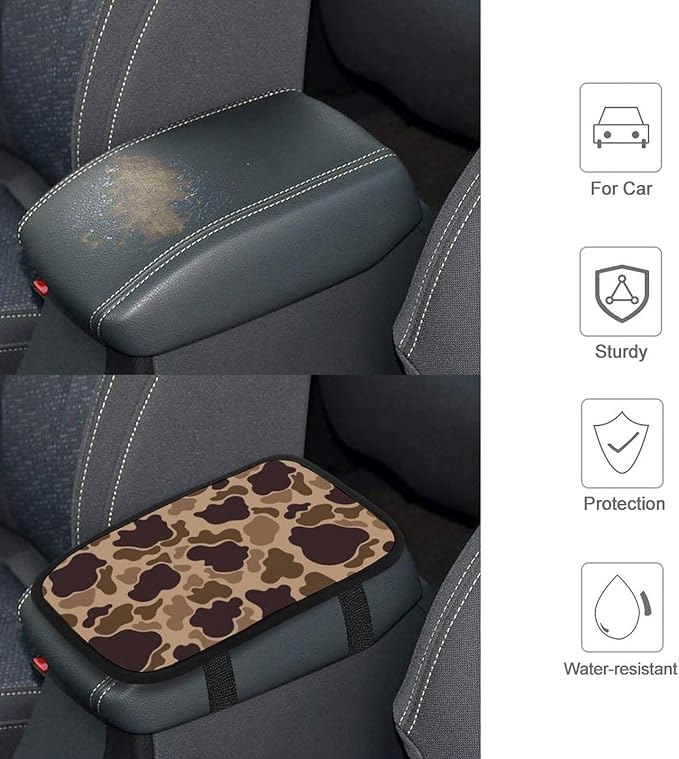 Duck Vintage Camouflage Car Center Console Decor Handrail Armrest Box Cushion Interior Covers Car Protector Pad Lid Cover Accessories for Auto Truck Vehicles