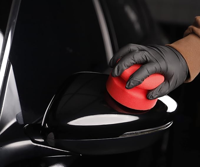 SPTA Tire Shine Applicator, 6Pcs Foam Applicator Pads, Round Shape Side Pressing Hand Polishing Sponge Pads Kit Tire Shine Applicator Pad Tire Dressing Applicator Pad for Applying Tire Shine