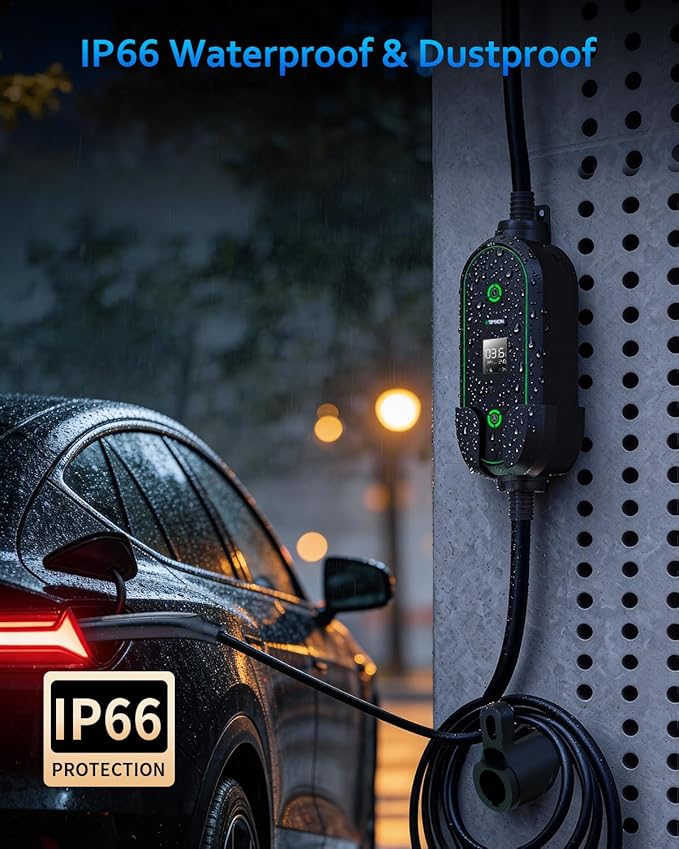 Level 2 & Level 1 EV Charger for Tesla Mobile Charging, 16A ETL Certified 110/240V EV Car Charger with 25ft Extension Cords, NACS Connector, NEMA 6-20 Plug to NEMA 5-15 Adapter for Tesla Model Y/3/S/X