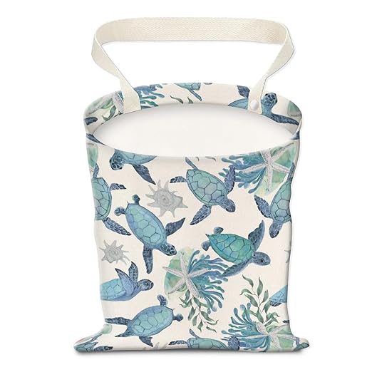 AUEKLLW Car Trash Can, Hanging Garbage Bin for Men and Women, Cute Car Organizer and Storage Bag, Canvas Vehicle Trash Can Bag Easy-to-Install Cute Blue Turtle