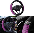 Bling Car Steering Wheel Cover, 15 Inch Rhinestones Soft Leather Elastic Steering Wheel Protector, Sparkly Crystal Diamond for Women Girls, Car Interior Accessories for Most Cars (Purple)