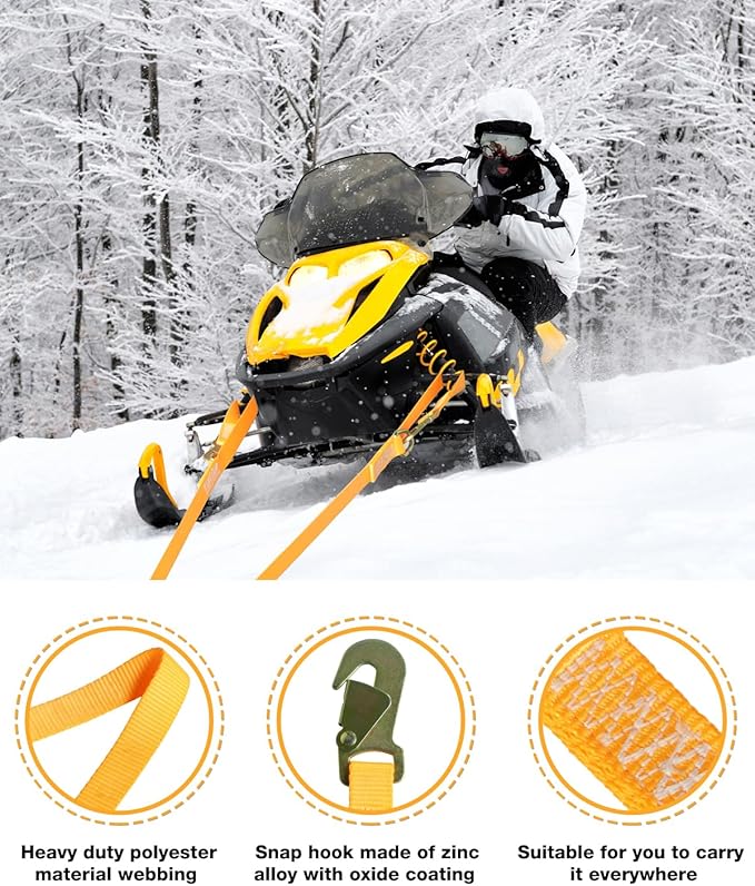 Extra Long Snowmobile Tow Straps, 4400lb Break Strength, 19ft Heavy Duty ATV Towing Rope with Hooks for Seld Snowboards Emergency Safety Tool, Snowmobiles Trailer Accessories Kit, Snowmobile Gear