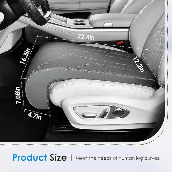 FLORICH Car Seat Extender Leg Extender Support Cushion for Driver Seats Office Chair, Leather Carseat Leg Support for Long Drivers Universal Car Seat Cushion Legs Rest Pads-Light Grey