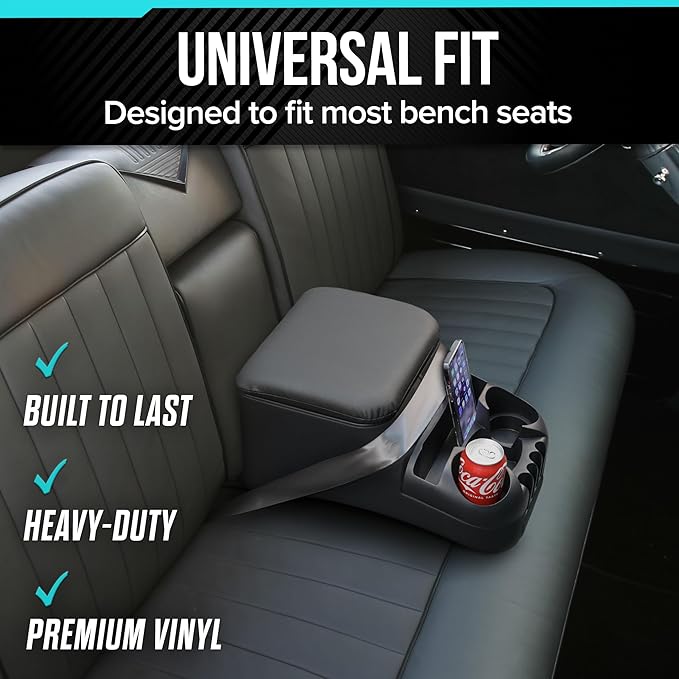 Center Console for Truck Bench Seats, Vehicle Organizer, Medium, Made in USA (Black)