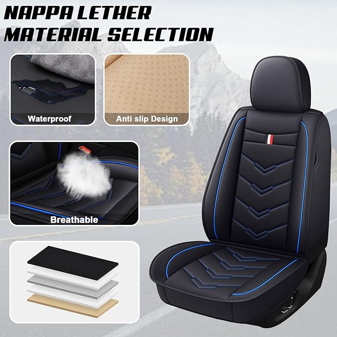 MVRVMV Seat Covers for Ford Edge 2007-2024, Waterproof Leather Auto Seat Cover (5 Seat Standard,Black-Blue)