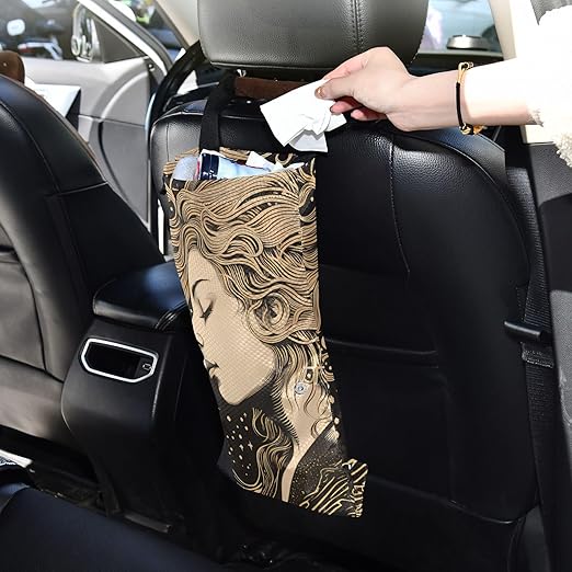 ALAZA Hanging Car Trash Bags Garbage Bag Trash Can for Back Seat Small Portrait Painting Washable Storage Bag Retractable 2 Pack