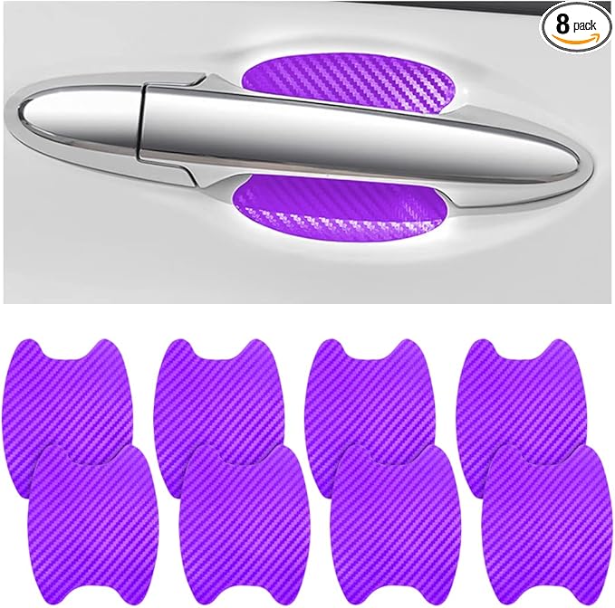 8PCS Car Door Handle Sticker, Carbon Fiber Anti-Scratches Car Door Cup Protector, Non-Marking Auto Door Handle Protective Film, Self-Adhesive Door Side Paint Protector for All Cars (Purple/8PCS)