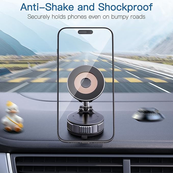 Vacuum Suction Cup Magnetic Phone Holder for Car,Mirror,Desk,360°Abjustable & Foldable,Upgraded Suction Phone Mount for Mag-Safe iPhone 17 Pro Max 16 15 14 13 12 Android & All Smartphones