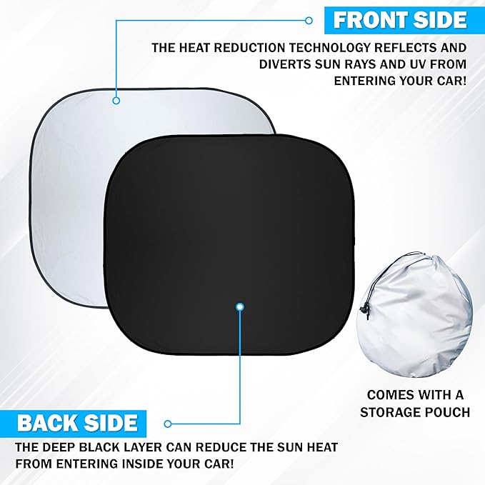 Autovir Car Windshield Sun Shade Foldable | Front Windshield Shade for Sun, Heat and UV Rays | Sunshade for Car Front Window and Interior Sun Protection | Medium (28 x 31 inches)