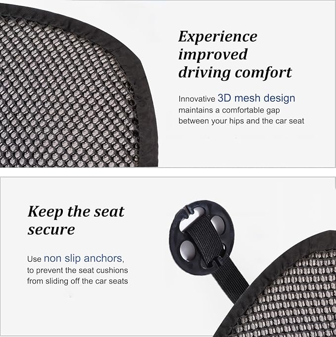 YUNZLAN Breathable 3D Air Mesh Car Seat Cushion Pad,Summer Cool Ventilated Car Back Cushion Fit for Cars, SUVs, Trucks,Pickup 25.6" x 20" (Black, 1 Pack Back Cushion)
