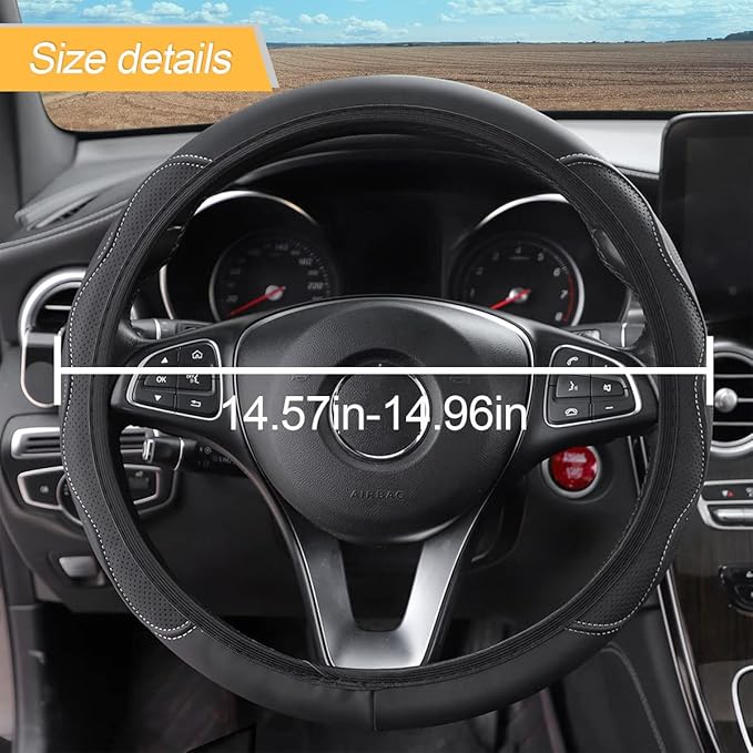 LoyaForba Car Steering Wheel Cover, Non-Slip Microfiber Leather Steering Wheel Cover, Breathable Vehicle Soft Handle Protector, Universal Automotive Interior Accessories for Women Men Girls (Gray)
