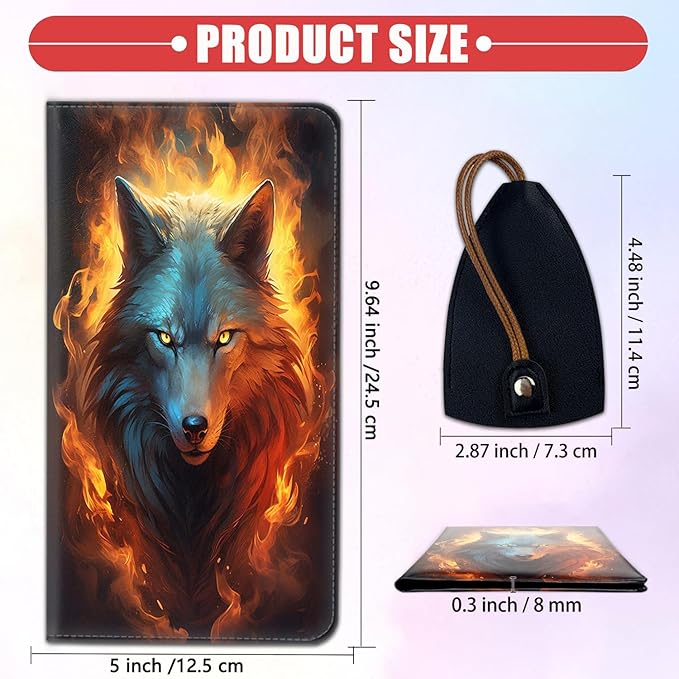Car Document Holder with Magnetic Shut, Car Registration & Insurance Card Holder, Waterproof PU Leather Glove Box Organizer Vehicle Accessories Driver License for Women/Men, Flame Wolf Pattern