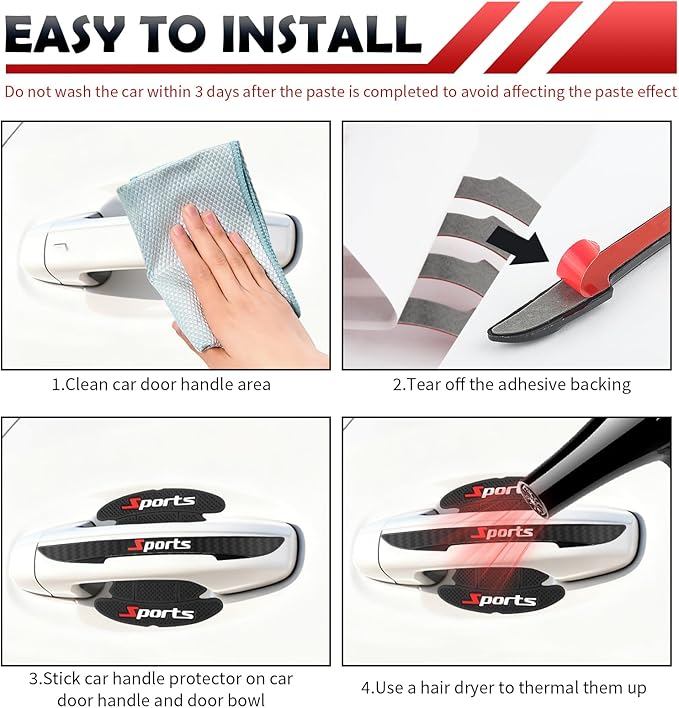 8PCS Car Door Handle Protector Anti-Scratch,Sport Style Car Door Handle Scratch Protector for Decoration & Protection,Universal Cars Handles Protectors as Cars Doors Edge Guards