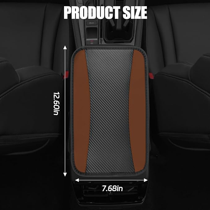 Hovom Car Center Console Cover, 12.72"×7.15" Leather Armrest Cover for Cars, Stylish Auto Armrest Cushion Pad, Anti-Scratch Vehicle Arm Rest Protector, Universal Interior Car Accessories (Coffee)