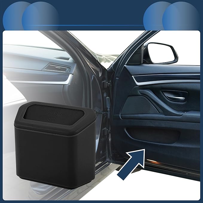 Car Trash Can Car Door 6.3" Length 2.8" Width 5.5" Height Auto Trash Bin Plastic Black Hanging