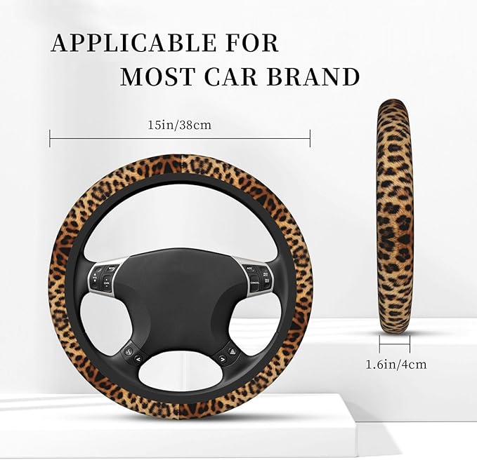 Leopard Spots Cheetah Print Universal Fit Steering Wheel Cover for Car, Truck, and SUV, Durable Steering Wheel Protection