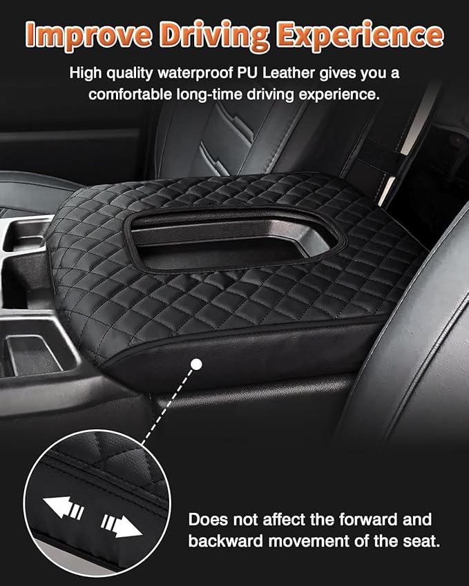 Shademax Center Console Cover for Chevy Silverado/GMC Sierra 2019-2025 2026 Jump Seat Accessories, Silverado Armrest Cover Console Cushion Pad Middle Console Armrest Lid Protective Cover PU Leather