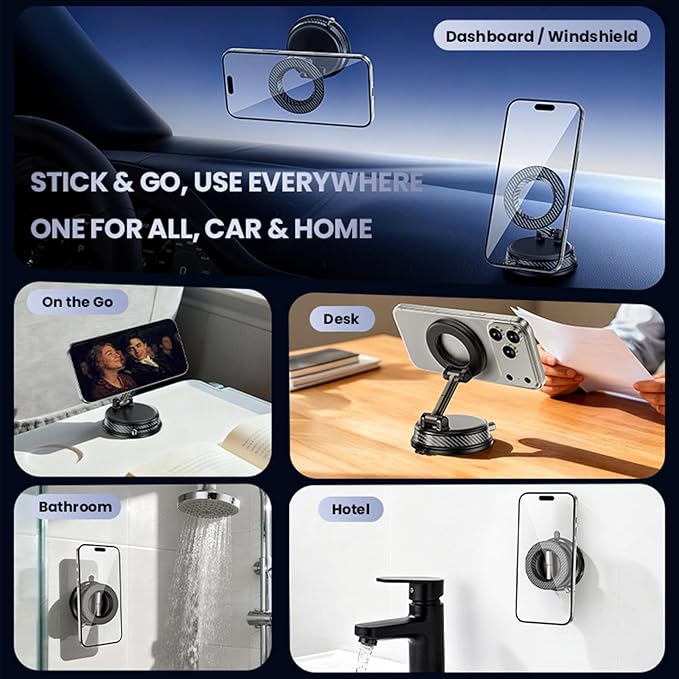 UEEMEE Vacuum Magnetic Phone Holder for Car, Magsafe Car Mount 360 Adjustable Vacuum Suction Cup, Phone Mount for Car Accessories/Windshield/Mirror/Kitchen/Gym for iPhone 17 Pro Max 16 15 14 13