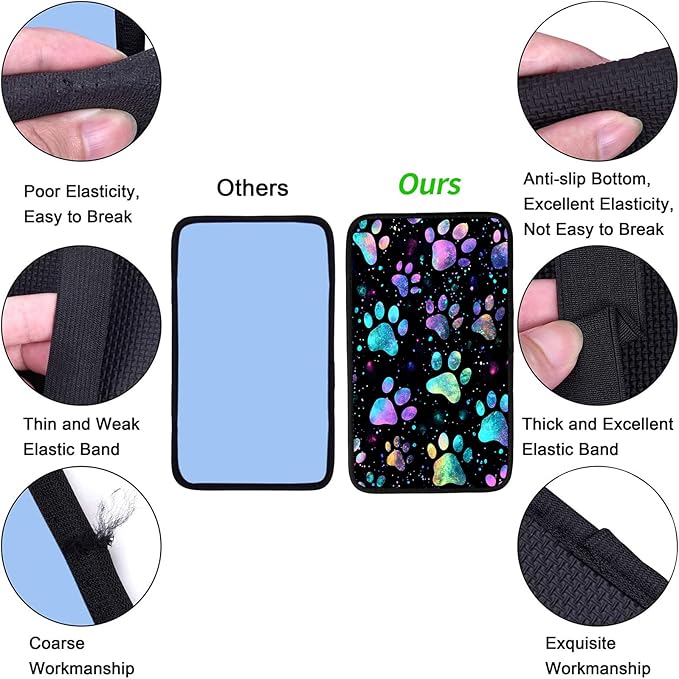JANENFNA Car Armrest Cover Pads Universal Fashion Cute Auto Center Console Armrest Cover Pad with 2PCS Car Coasters Soft Waterproof Car Armrest Seat Protector for Women,Rainbow Paw Printz
