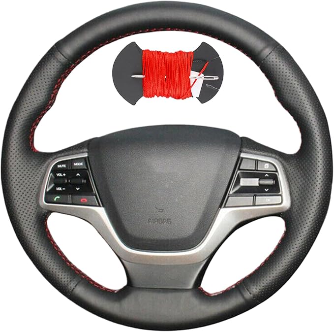 Microfiber Leather Car Steering Wheel Cover Anti-Slip Stitch Wheel Wrap Fit for Hyundai Elantra 4 2016-2018 Solaris 2017 Accent 2018,Red