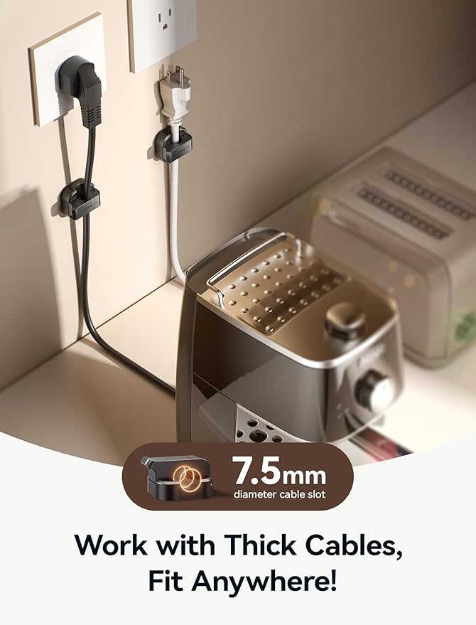 JSAUX Magnetic Cord Organizer 8 Pack – Black Cable Clips with Strong Adhesive – Easy-Open Wire Holder for Desk, Nightstand, Kitchen, Office & Car – Cable Management for Phone, Charger, Appliances