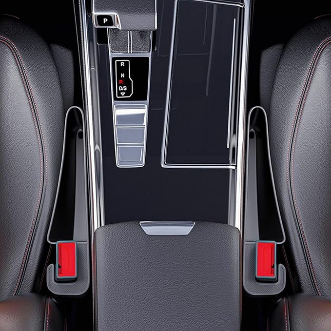 Edotim 2025 Upgrade Short Car Seat Gap Filler, Seat Gap Organizer with Phone Holder, Car Seat Accessories, Car Organizer Fit Sedan SUV Truck-2PCS Black