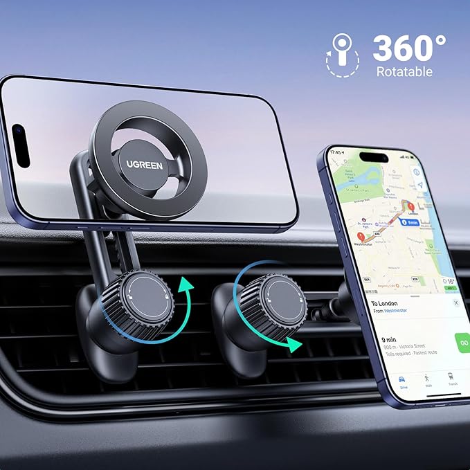 UGREEN Magnetic Phone Mount for Car Compatible for Magsafe, Not Blocking Air Vent, Strengthen Magnetic Power Car Phone Holder Compatible with iPhone 16 15 Pro Max 14 13 12 Pro Mini MagSafe Case