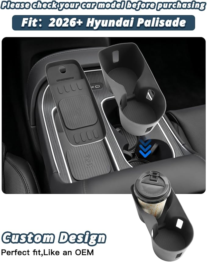 Ruiya (2Packs) 2026 Palisade Center Console Cup for Hyundai Palisade 2026 Accessories Wireless Silicone Mat & Cup Holder Inserts Compatible with 2026 Hyundai Palisade SEL/Limited/Calligraphy