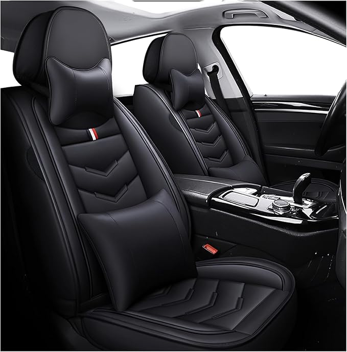 MVRVMV Leather Car Seat Covers for Ford Bronco Sport 2021-2026, Wear-Resistant & Anti-Slip Seat Cover with 2* Neck Pillow and 2* Lumbar Support (2 Seat Luxury, Black)