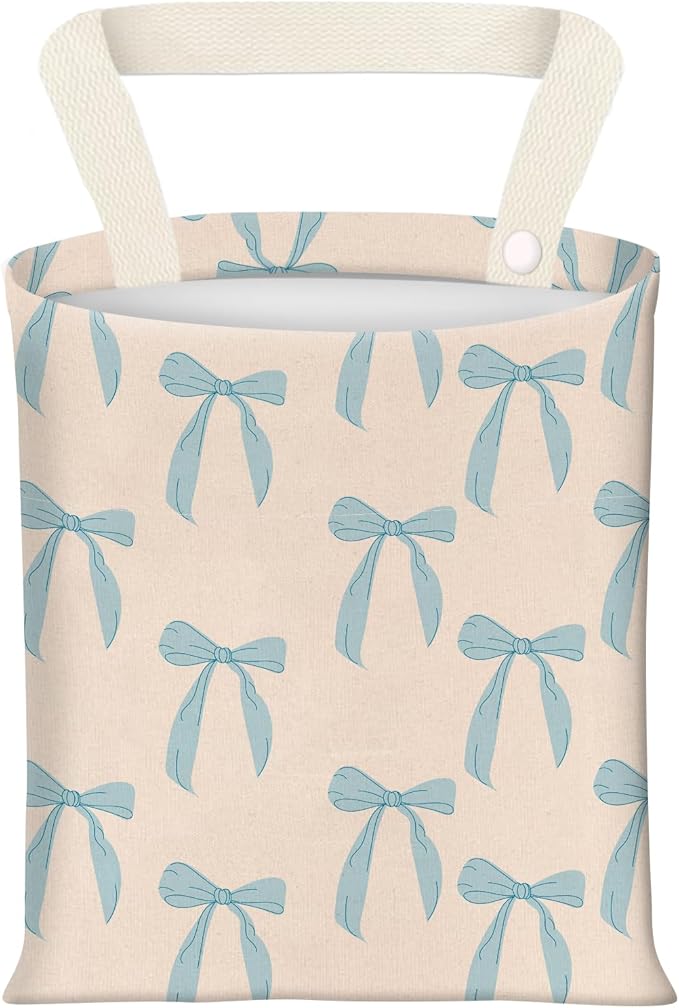 BEAKND Hanging Car Garbage Bag, Cute Car Trash Can Bag, Automotive Accessories for Women Men Cute Blue Beige Bow
