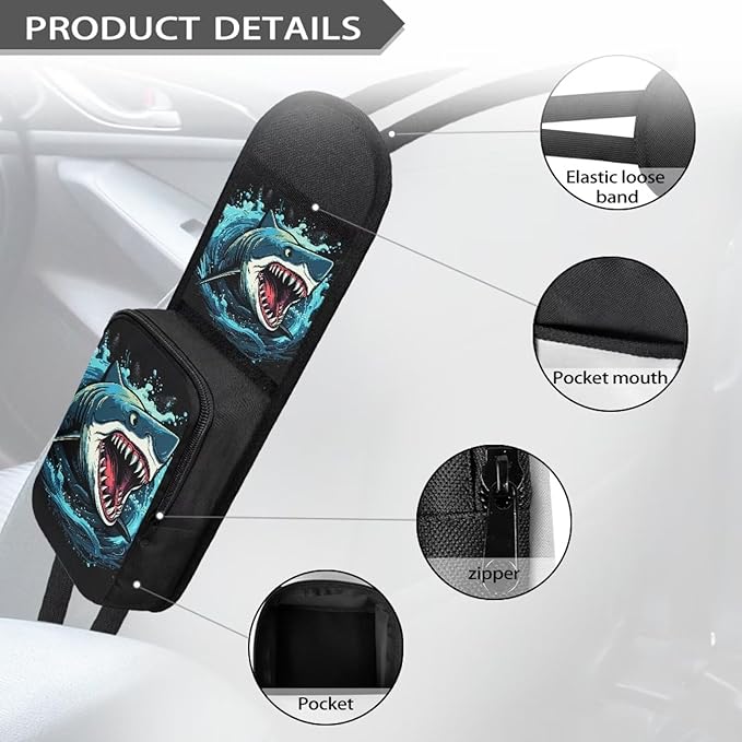 Crazy Shark Auto Seat Side Storage Hanging Bag Multi-Pocket Car Seat Side Storage Organizer Front Seat Phones, Drink, Stuff Holder for Cars, SUV & Truck