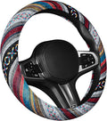 Boho Car Steering Wheel Cover, Ethnic Style Anti-Slip Coarse Flax Cloth Auto Wheel Cover, Bohemian Steering Wheel Protector for Most SUVs Vans Trucks, Car Accessories (Style D)