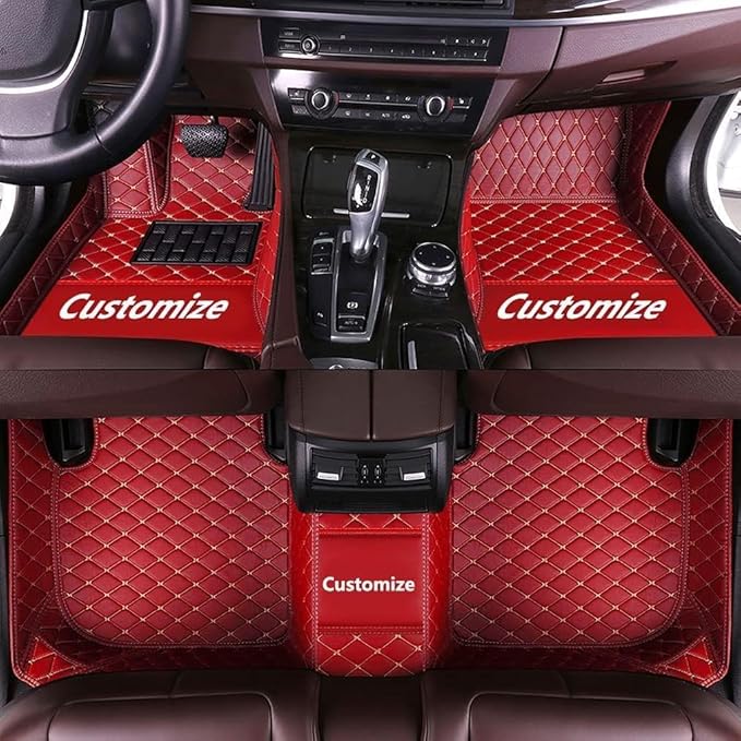 Custom Car Floor Mat Compatible with 97% Car Models Luxury Leather All Weather Waterproof Anti-Skid Full Coverage Car Mats (Red)