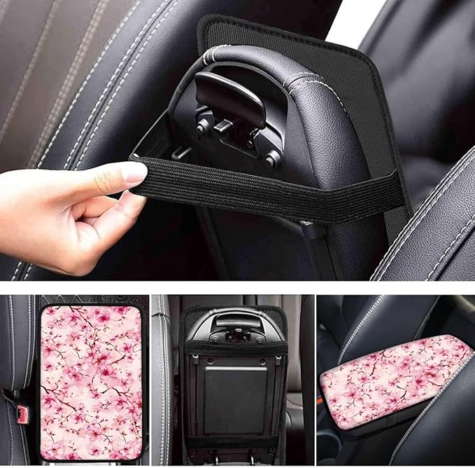 Pink Cherry Blossom Print Center Console Cover Pad Armrest Cover for Car Universal for SUVs,Cherry Blossom Auto Interior Accessories