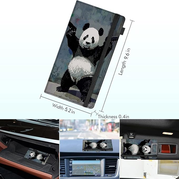RAUEDWDJS Car Registration and Insurance Holder,Leather Vehicle Glove Box Organizer Wallet Case for Driver's License,ID Key Information Cards-Panda