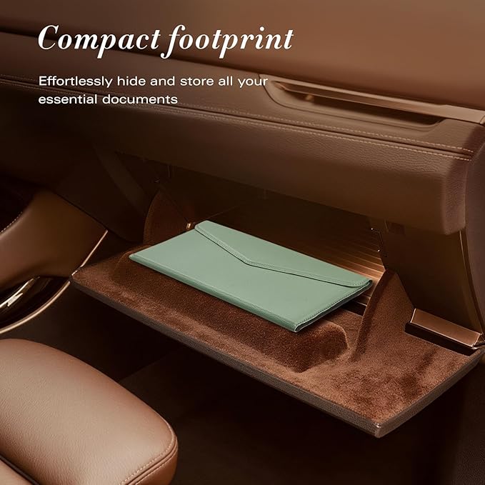 CoBak Leather Car Registration and Insurance Holder with Magnetic Compartment - Vehicle Glove Box Organizer for Driver License, Cards, Emergency Cash - Auto Truck Accessories Case, Sage Green