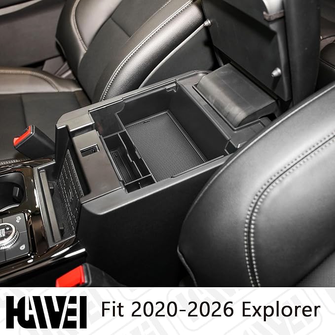 Center Console Organizer Compatible with Ford Explorer 2020 2021 2022 2023 2024 2025 2026 Interior Accessories, Coin Holder Armrest Secondary Storage Box Container Insert Divider Tray, Black