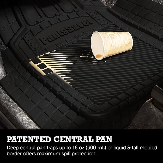 PantsSaver Universal Car Mats - All-Weather, Heavy Duty, Waterproof & Anti-Slip Rubber Floor Liners Accessories Trimmable for Honda, Toyota, Ford, Nissan, Hyundai, Jeep, & More, 3 Piece Set Black