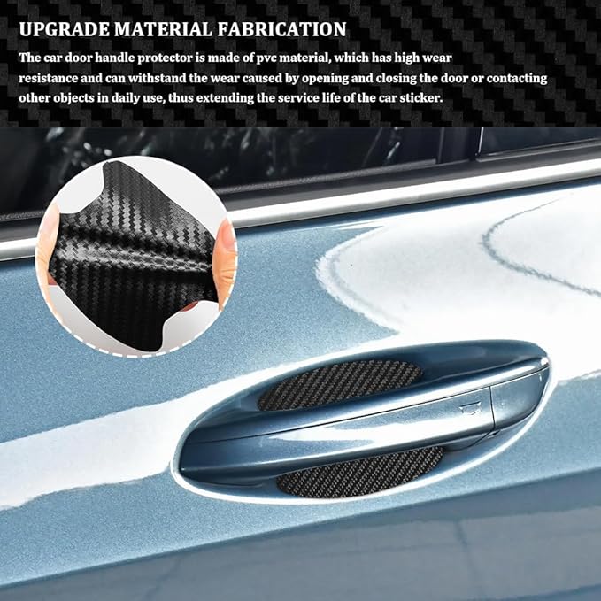 4PCS Car Door Handle Cup Scratch Protectors, Carbon Fiber Anti-Scratches Car Door Cup Protector, Universal Door Handle Protective Film, Car Door Handle Paint Cover Guard Pad for Most Car Handles