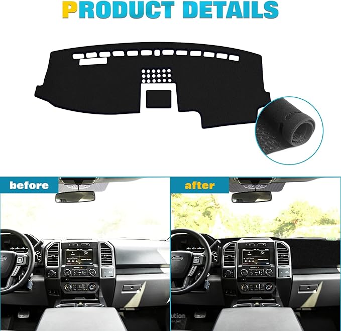 x xotic tech Center Console Dashboard Mat Pre-Cut Non-Slip Sunshield Sun Glare Protector Dash Carpet Pad Black Cover Compatible with Ford F150 2015-2020