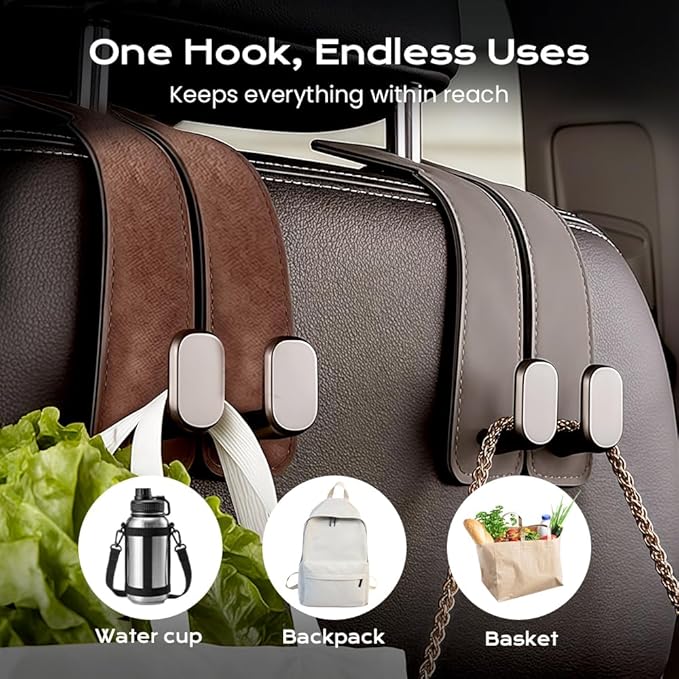 Car Seat Back Storage Hook, Heavy Duty Purse Holder for Car, Auto Back Seat Organizer Hanger for Bags, Groceries and Coats, Universal Vehicle Interior Accessories (A)