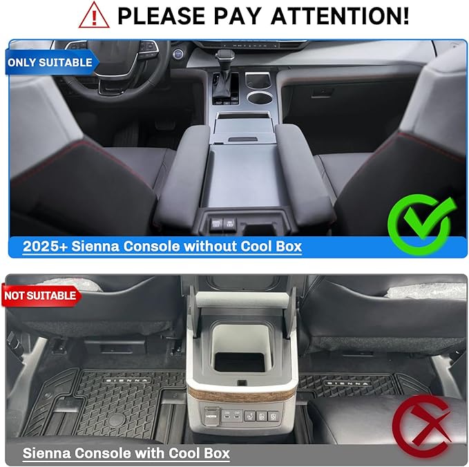 SXCY 2PCS for 2025 2026 Toyota Sienna Center Console Organizer+Console Storage Mat [Not for Console w/Cool Box] for 2021-2026 Toyota Sienna Accessories 2021-2025 2026 Sienna Armrest Console Organizer