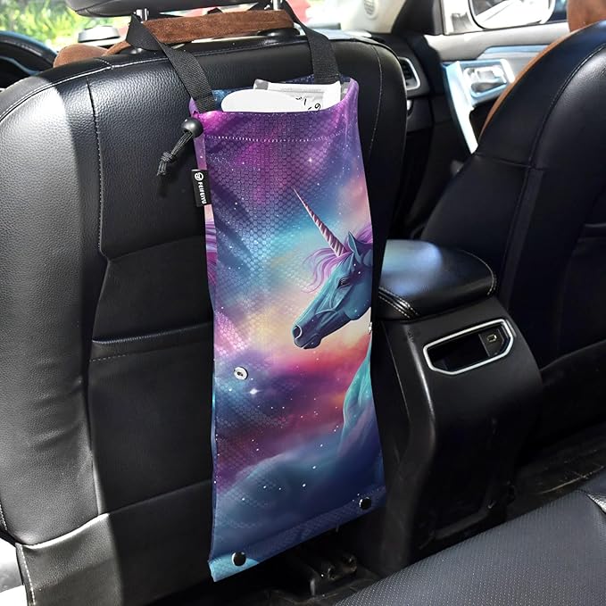 ALAZA Hanging Car Trash Bags Garbage Bag Trash Can for Back Seat Small Unicorn Galaxy Washable Storage Bag Retractable 2 Pack
