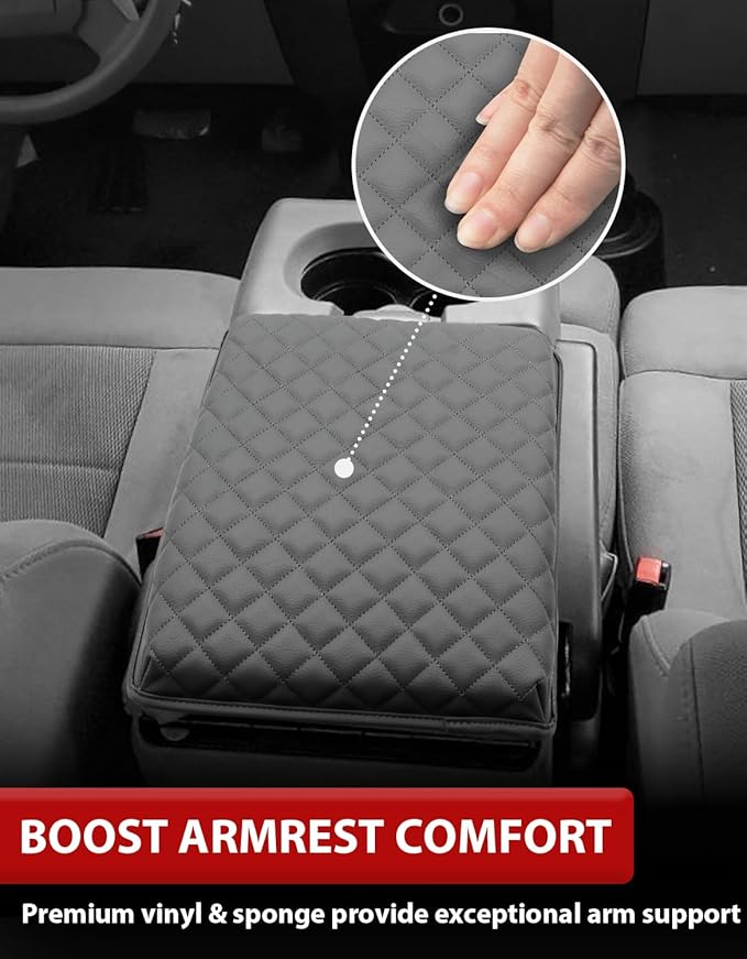 KBH Center Console Armrest Cover for Ford F150 2004 2005 2006 2007 2008 2009 2010, 40/20/40 Jump Seat, Middle Console Cushion Thick Pad, Vinyl Leather Trim, Anti-Scratch, Gray