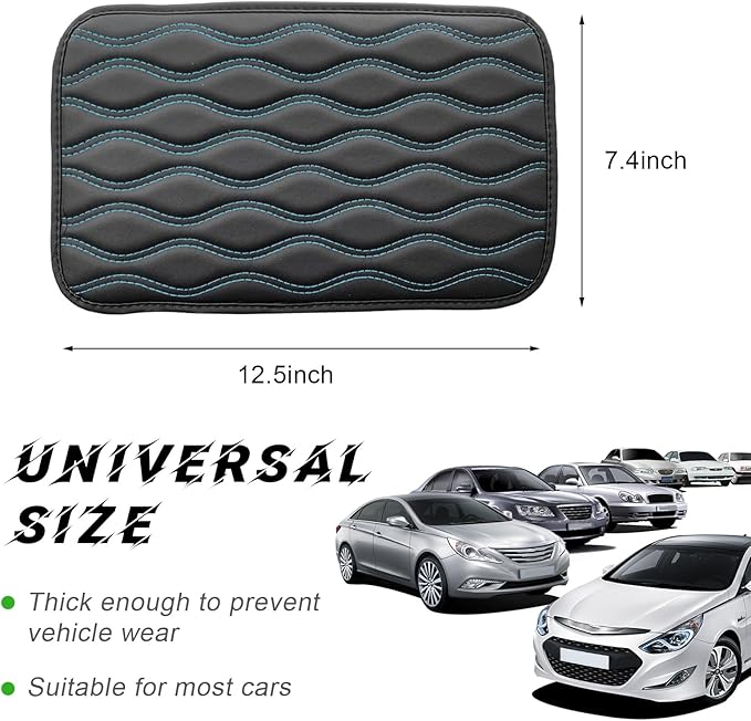 Car Center Console Pad, Waterproof PU Leather Auto Armrest Box Cover, Comfortable Vehicle Arm Rest Protector Cushion Pad for Car SUV, Universal Car Accessories (Black+Blue)