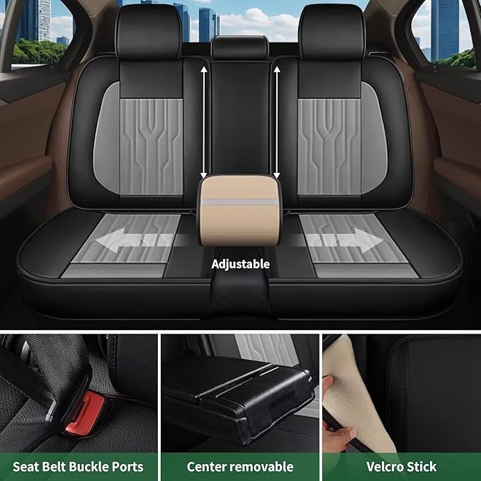 YORKNEIC Fit for Hyundai Santa Fe Seat Covers 2009-2025: Leather Waterproof Car Seat Covers Anti-Slip Protector Full Set (2 Row 5 Seats, Black&Grey)