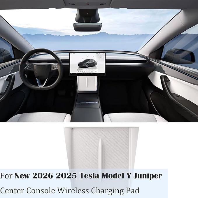 for 2026 2025 Tesla Model Y Juniper New Center Console Wireless Charging Pad Non-Slip Silicone Mat Wireless Charger Mat for Model Y Juniper Center Console (White)