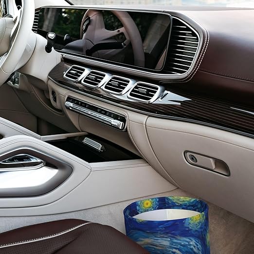 The Starry Night Van Gogh Car Trash Can Leak Proof Hanging Waterproof Garbage Can Multipurpose Trash Bin for Car SUV Front Seat Headrest Collapsible and Portable Storage Pocket