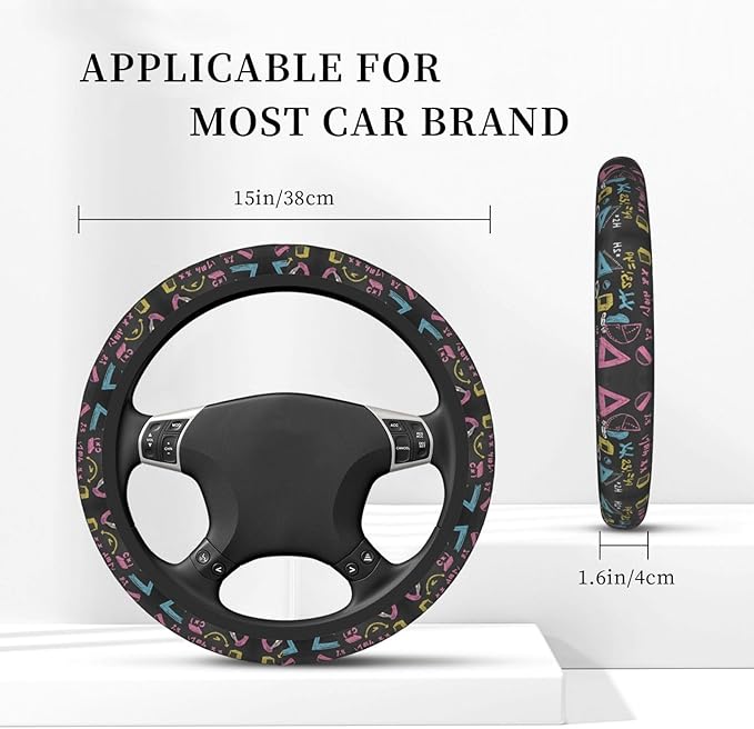 Math Mathematician Pi Day Car Steering Wheel Cover, 15 Inch Steering Wheel Cover Stylish Decor for Most Cars